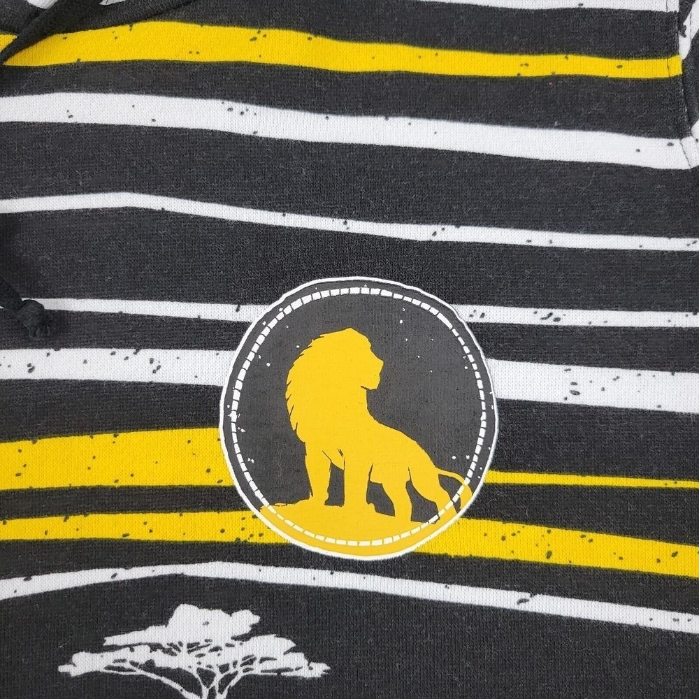 Disney The Lion King Pullover Hoodie Mens Medium Black White Gold Striped Fleece